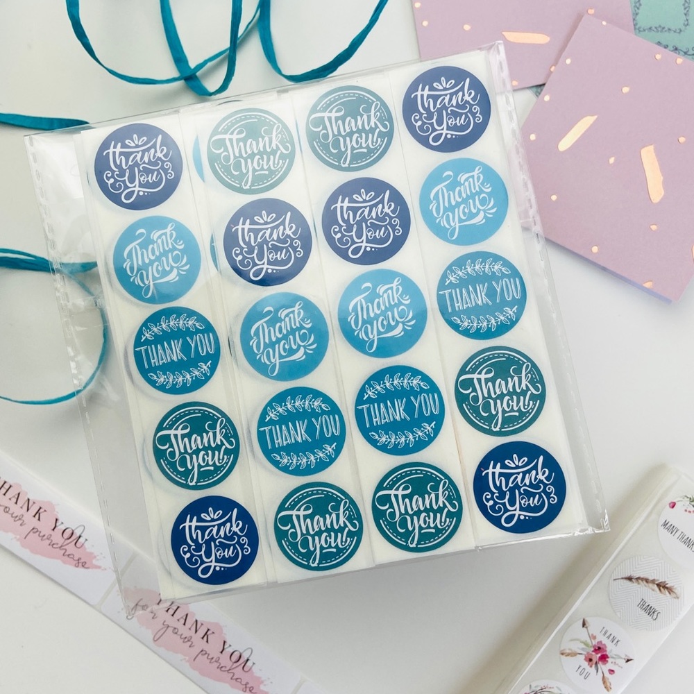 Thank You Stickers. Vintage Font Blue Teal. Shipping Product Stickers.